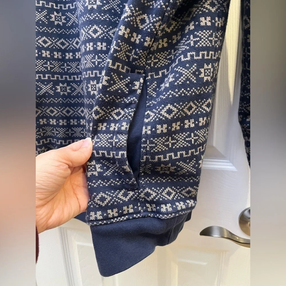 J. Crew Navy/Cream Fair Isle Brushed Fleece Quarter Zip Sweatshirt Size Large